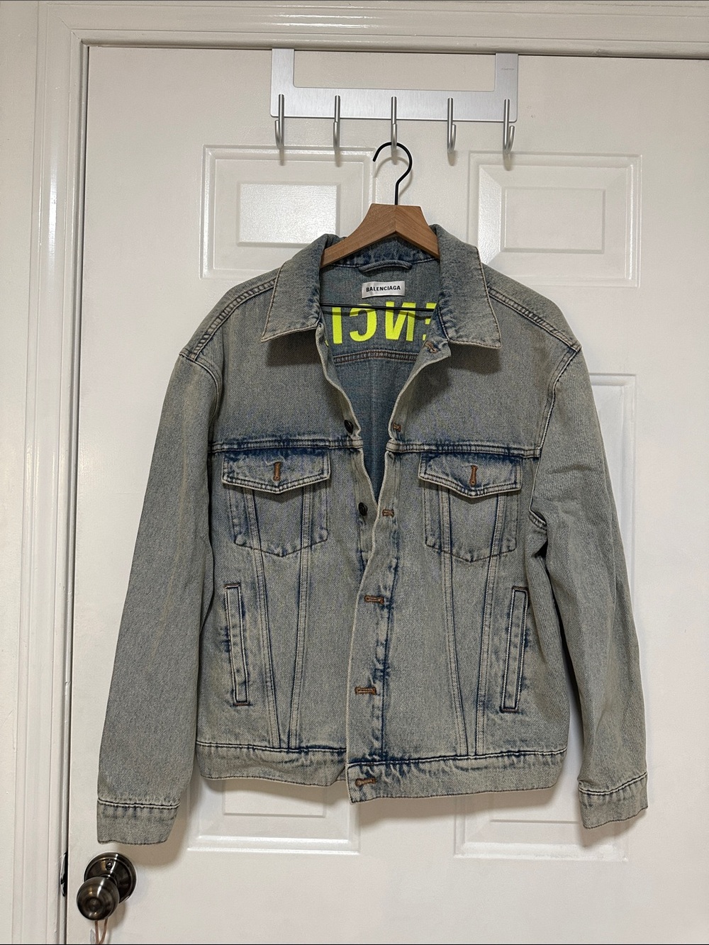 Balenciaga Men's Faded Light Blue Denim Jacket